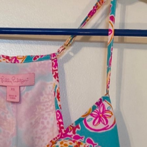 Lilly Pulitzer Dusk Dress XS Sea Blue Coral Cove Silk - Picture 3 of 3
